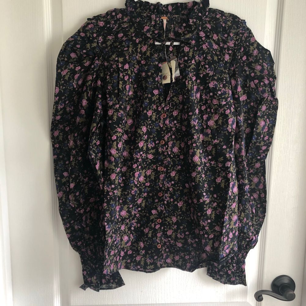 Brand New Free People Meant to Be Blouse‎ Black Camo For Women Size Small - Picture 2 of 8